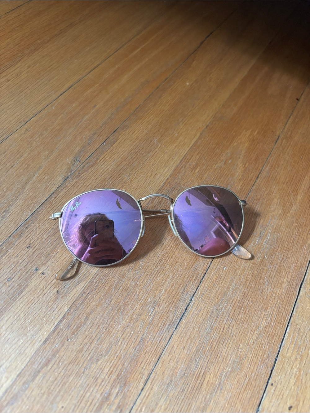 Ray-Ban Gold Frame Sunglasses with Pink Lenses
